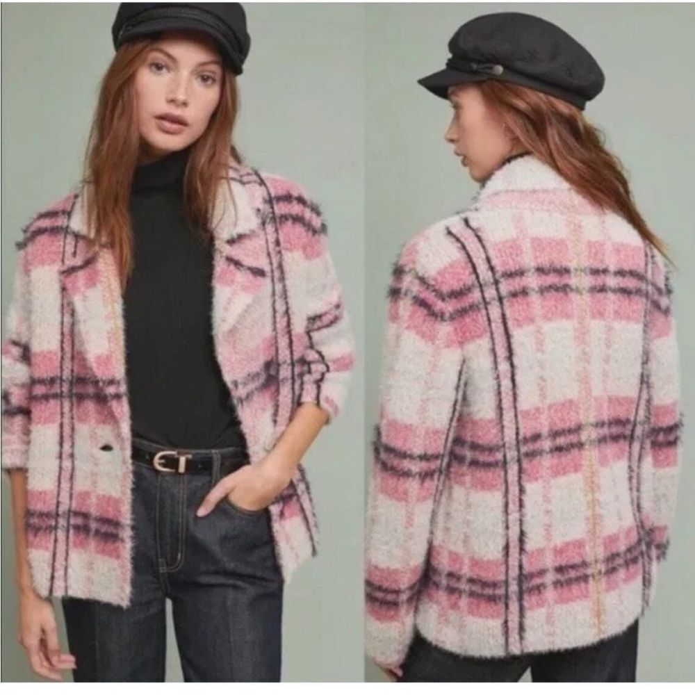 Anthropologie Maeve Aurelia Pink Alpaca/Wool Blend Fuzzy Oversize Jacket Size XL